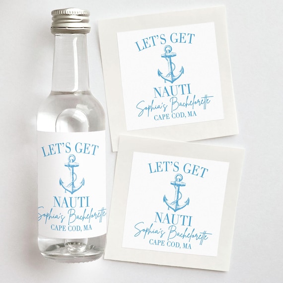 Let's Get Nauti Custom Shooter Labels | Nautical Bachelorette Favors