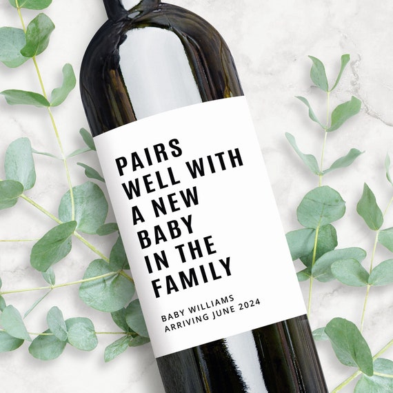 Baby Announcement Custom Wine Label | Pairs Well with a New Baby in the Family