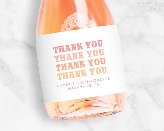 Thank You Champagne Labels, Western Bachelorette Favors, Mini or Full