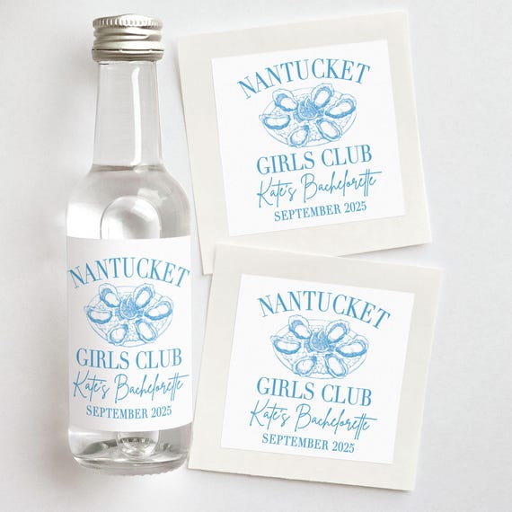 Nantucket Girls Club Custom Shooter Labels | Oyster Bachelorette Favors