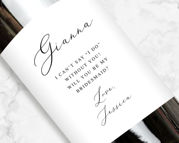 Elegant Bridesmaid Wine Label, Minimal Design, Mini or Full