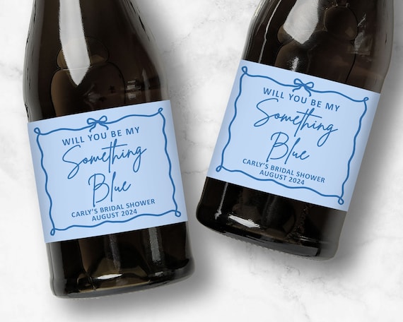 Something Blue Bridesmaid Proposal | Custom Wine or Champagne Labels | Will You Be My Something Blue? | Bow Bridal Shower Favors