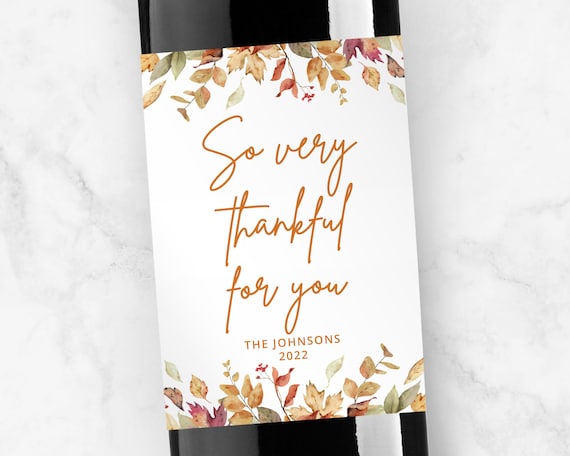 Thankful for You Personalized Label, Wine or Champagne, Modern Font