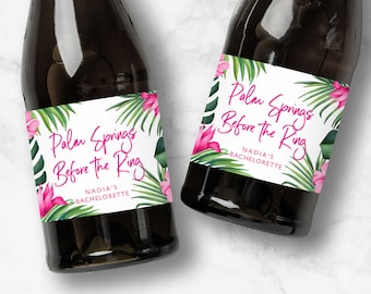 Palm Springs Before The Ring Champagne Labels, Pink Tropical Bachelorette Favors