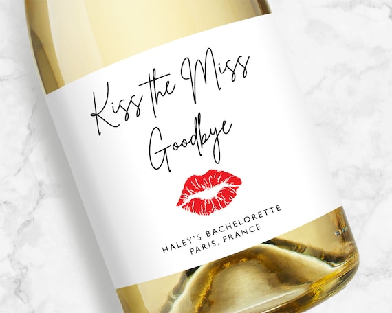 Kiss The Miss Goodbye Bachelorette Party Favors | Personalized Wine or Champagne Labels