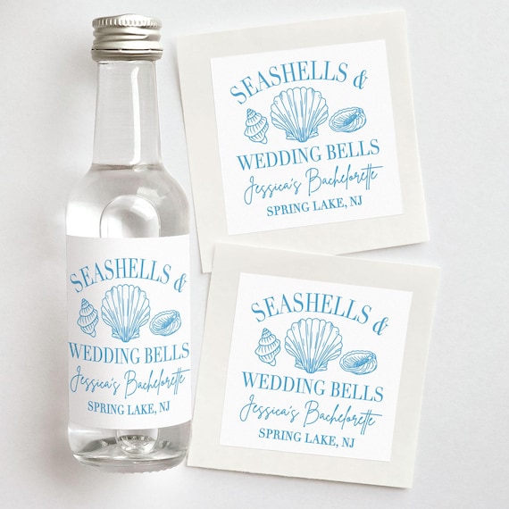 Seashells & Wedding Bells Custom Shooter Labels | Coastal Bachelorette Party Favors