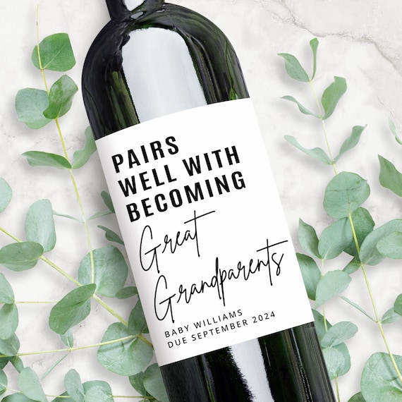 Baby Announcement Wine Labels | Pairs Well With Becoming Great Grandparents | Personalized Pregnancy Reveal