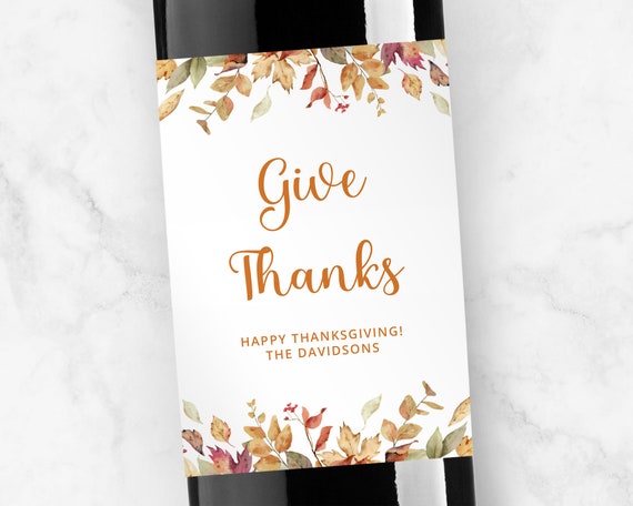 Give Thanks, Personalized Label, Wine or Champagne, Traditional Font