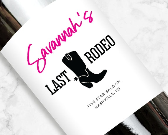 Last Rodeo Personalized Wine Label, Country Theme, Cow Print, Full or Mini