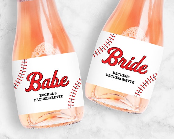 Baseball Bachelorette Bride Babe Champagne Labels, Mini or Full