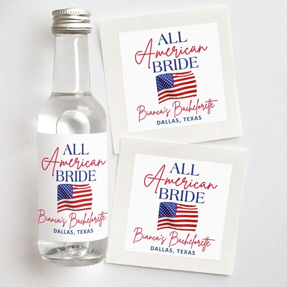 All American Bride Custom Shooter Labels | Patriotic Bachelorette Favors