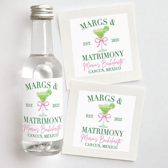 Margs & Matrimony Shooter Labels | Custom Margarita Bachelorette Favors