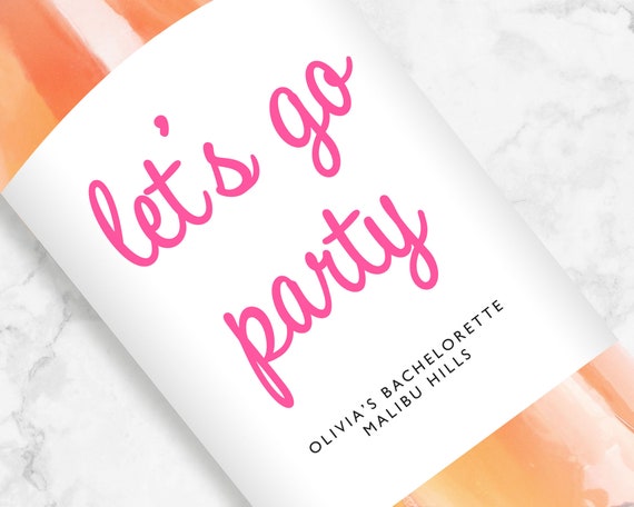 Let's Go Party Bachelorette Wine or Champagne Label, Pink, Malibu Destination, Mini or Full