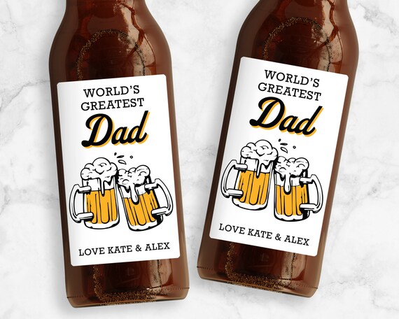 World's Greatest Dad Beer Label, Cursive, Personalized Father's Day Gift