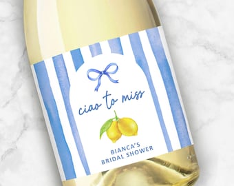 Ciao to Miss Personalized Champagne Labels | Citrus Bridal Shower Favors