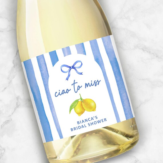 Ciao to Miss Personalized Champagne Labels | Citrus Bridal Shower Favors