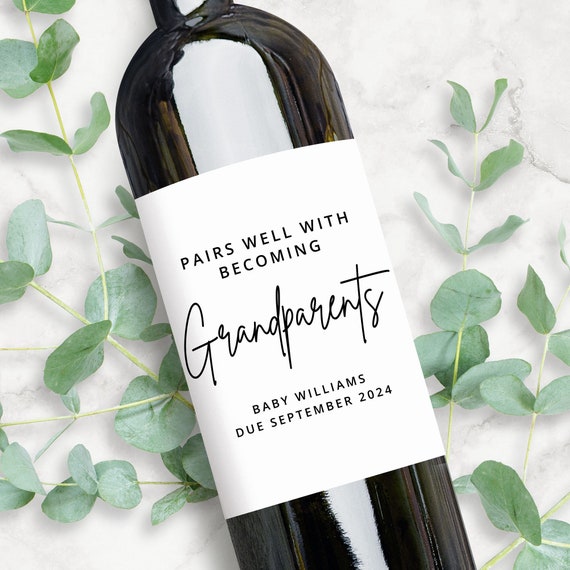 Pairs Well With Becoming Grandparents Wine Label, Pregnancy Announcement Gift