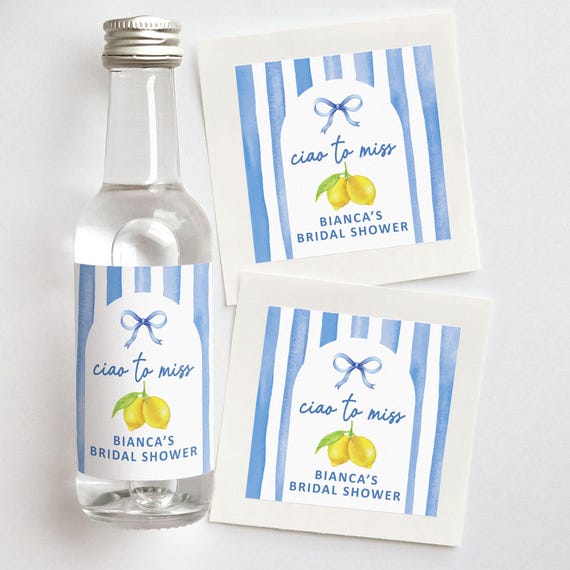 Ciao to Miss Custom Shooter Labels | Lemon Bridal Shower Favors with Blue Stripes