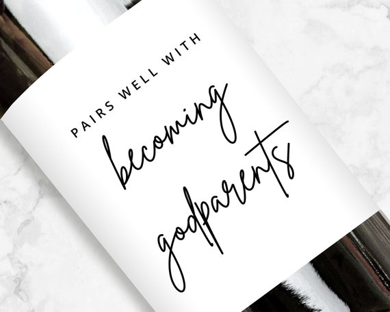 Pairs Well With Becoming Godparents Wine Label, Gift for Godmothers, Godfathers