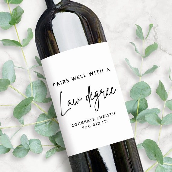 Lawyer Graduation Gift Personalized Wine Label | Pairs Well With a Law Degree