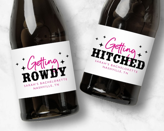 Getting Rowdy Getting Hitched Champagne Labels, Space Cowgirl Bachelorette Favors