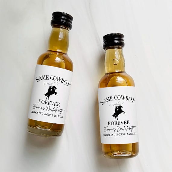 Same Cowboy Forever Bachelorette Favors | Custom Labels for Shooter, Champagne, Wine