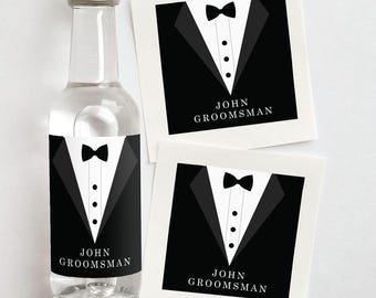 Tuxedo Groomsman Proposals | Custom Liquor Labels