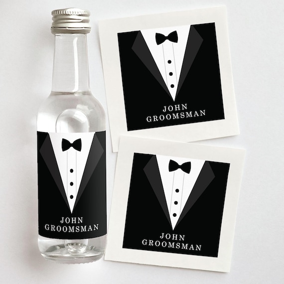 Tuxedo Groomsman Proposals | Custom Liquor Labels
