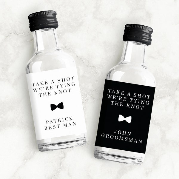 Groomsman Proposal Gifts | Custom Mini Liquor Bottle Labels | Take a Shot We're Tying the Knot