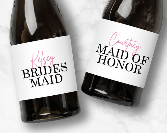 Personalized Bridal Party Champagne Labels, Mini or Full