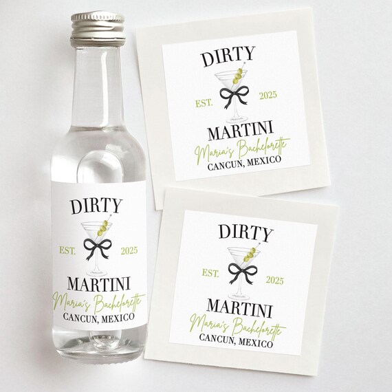 Dirty Martini Shooter Labels | Custom Bachelorette Favors