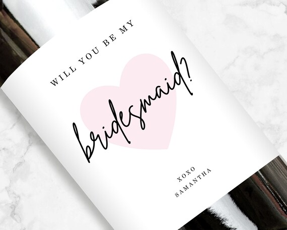 Bridesmaid Proposal Wine Label, Heart Wedding Party Gifts, Personalized, Mini or Full