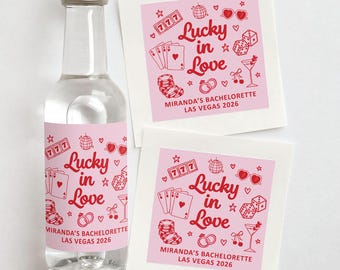 Lucky in Love Custom Shooter Labels Vegas Bachelorette Favors