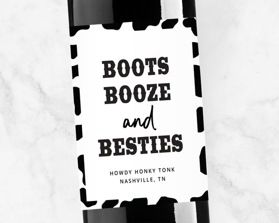 Boots Booze and Besties Wine Label, Bachelorette Party Favors, Champagne, Mini or Full