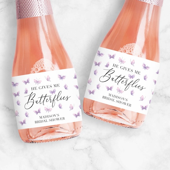 Butterfly Bridal Shower Favors | Custom Wine or Champagne Labels | He Gives Me Butterflies