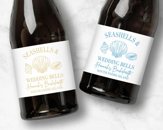 Seashells and Wedding Bells Bachelorette Favors | Custom Wine or Champagne Labels