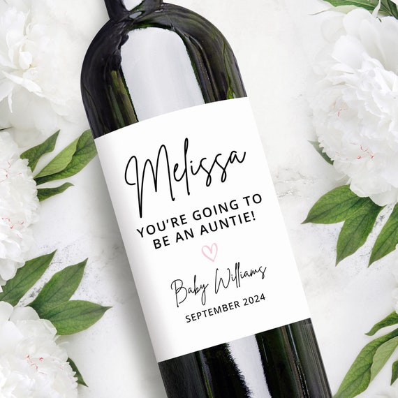 Baby Announcement Wine Labels | You're Going to Be an Auntie Gift | Personalized Pregnancy Announcement