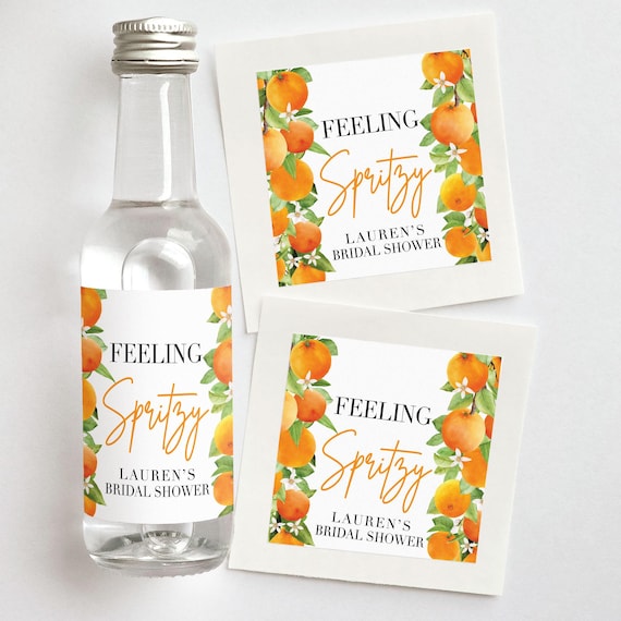 Feeling Spritzy Custom Shooter Labels | Citrus Bridal Shower Favors with Fresh Orange Border
