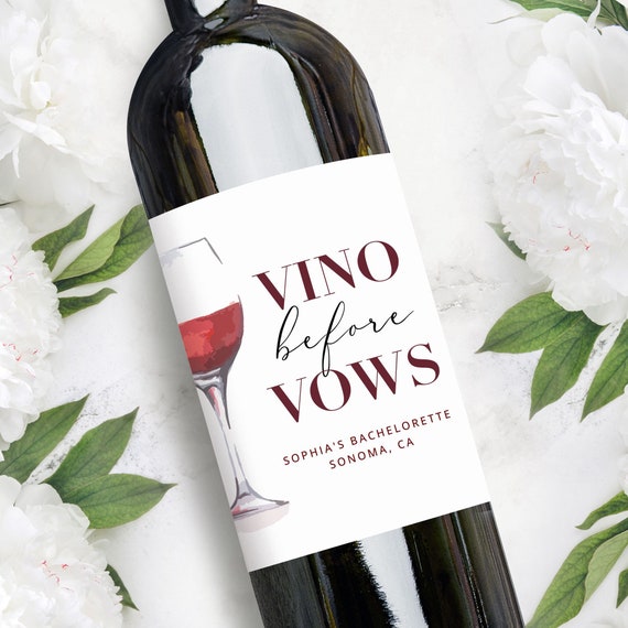 Vino Before Vows | Winery Bachelorette Red Wine Labels | Personalized Party Favors Bridesmaid Gifts