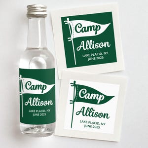 Camp Bachelorette Favors | Custom Shooter Labels with Pennant Flag | Personalized Camp Bach Bridesmaid Gifts