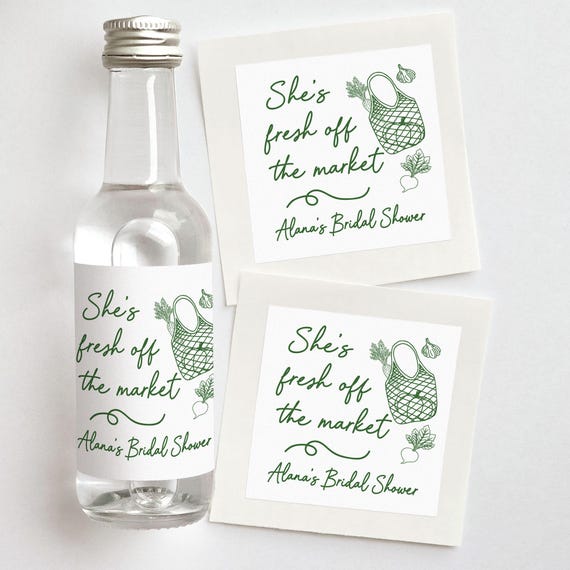 She's Fresh Off the Market Custom Shooter Labels | Farmer's Market Bridal Shower Favors