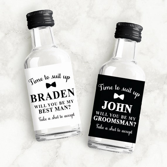 Groomsman Gift Time to Suit Up | Custom Mini Liquor Bottle Labels