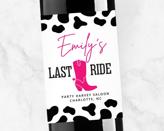 Last Ride Wine Labels, Champagne, Personalized Space Cowgirl Bachelorette Favors
