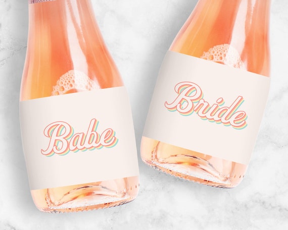 Retro Champagne Labels, Bride or Babe, Bachelorette Favors, Mini or Full