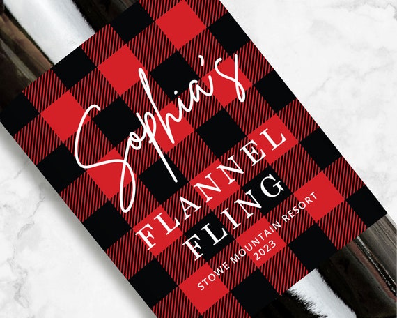 Personalized Flannel Fling Wine or Champagne Label, Red Flannel, Bachelorette Party Favors