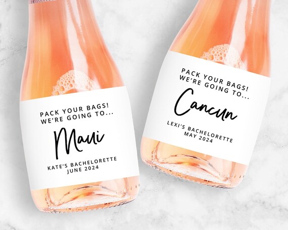 Pack Your Bags! We're Going to Travel Personalized Destination Bachelorette Champagne Labels