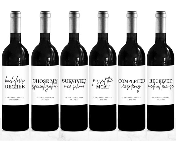 Med School Milestones Wine Labels, Graduation Gift