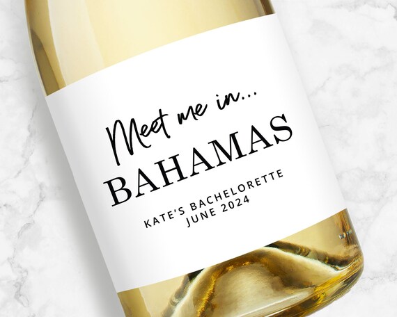 Meet Me In Personalized Destination Bachelorette Champagne Labels