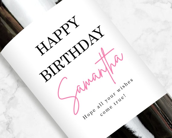 Personalized Birthday Wine Label, Happy Birthday Your Name, Pink, Custom Gift