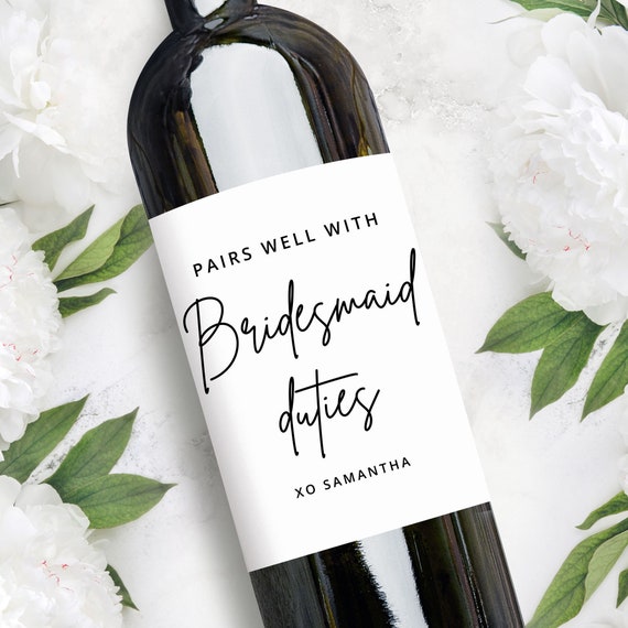 Personalized Bridesmaid Proposal Wine Label | Pairs Well With Bridesmaid Duties